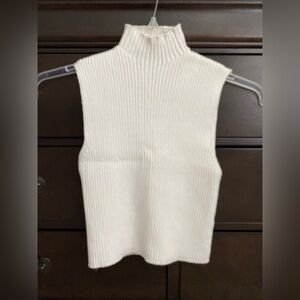 Zara White Ribbed Sleeveless Turtleneck Knit Top Sz Medium